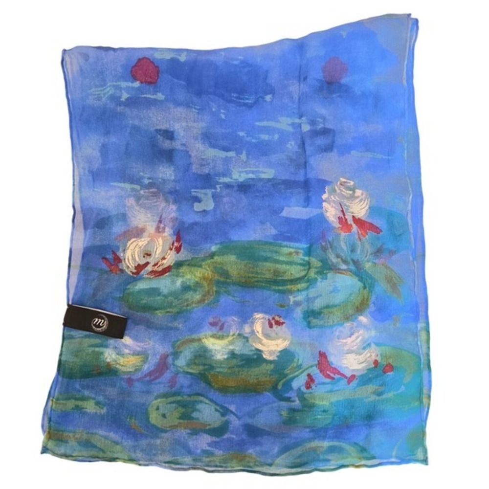 Vintage 100% Silk Water Lilies Scarf Monet Style Metropolitan Museum Art 62x12 - Picture 8 of 10